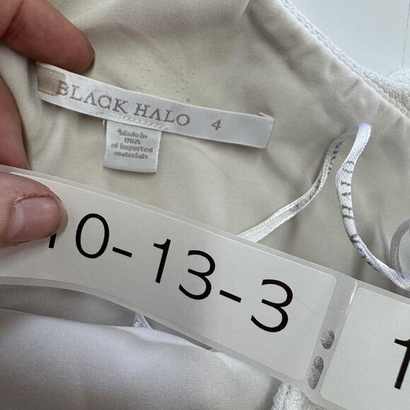 Black Halo Jumpsuit Womens 4 White Pravella One Shoulder Textured Flare Slit Leg - Picture 8 of 12